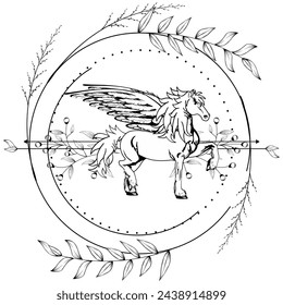 horse floral tattoo sticker illustration in vector format 