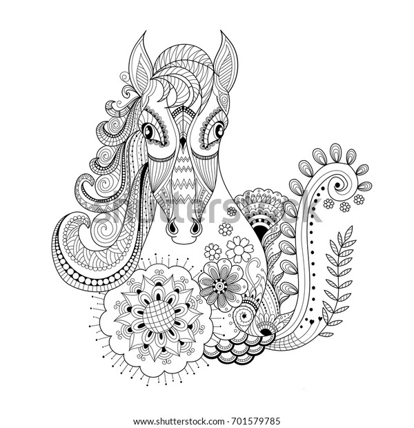 Horse Floral Zentangle Adult Coloring Book Stock Vector (Royalty Free ...