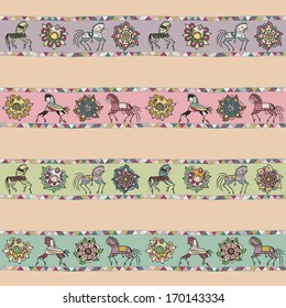 horse, flower, and triangle pattern.  