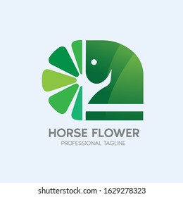 horse flower vector logo design template