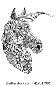 Horse with flowery patterns. Coloring for meditation