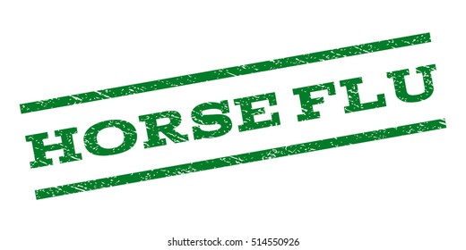 Horse Flu watermark stamp. Text tag between parallel lines with grunge design style. Rubber seal stamp with scratched texture. Vector green color ink imprint on a white background.