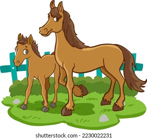 horse and foal cartoon vector