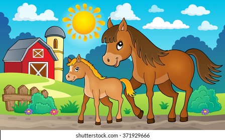 Horse with foal theme image 2 - eps10 vector illustration.