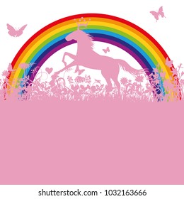Horse in front of a rainbow