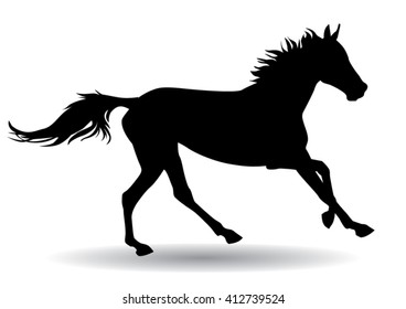 A horse gallops fast, vector illustration silhouette on a white background