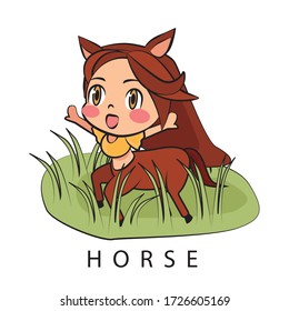 Horse girl, chinese zodiac or shio sign cartoon vector illustration , Lunar New Year