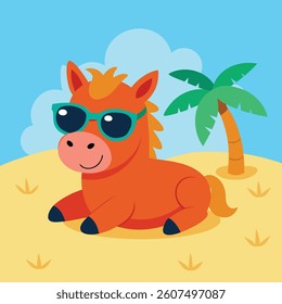 horse with glass chill enjoying beach