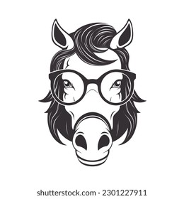 Horse with glasses black and white