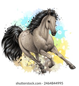 Horse. Graphic, color image of a running horse in watercolor style on a white background. Digital vector graphics. 