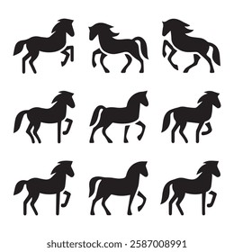 Horse graphics icon set with a white background 