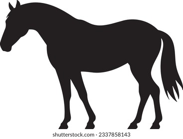 Horse grazing, Basic simple Minimalist vector graphic, isolated on white background, black and white