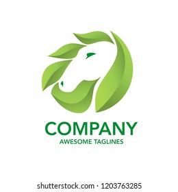 horse and green leaf logo vector concept element perfect for nature and power business