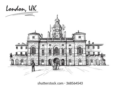 Horse Guards building in London.  Front view. Palladian style. Sketch isolated on white background. EPS10 vector illustration.