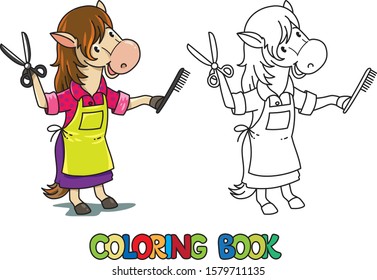 Horse hairdresser ABC coloring book. Alphabet H