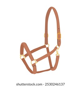 Horse Halter. Headcollar for horse training. Stables equipment. Equestrian leather tack. Equine sports. Accessories for horse care. Yard. Vector illustration colored flat hand drawn style.