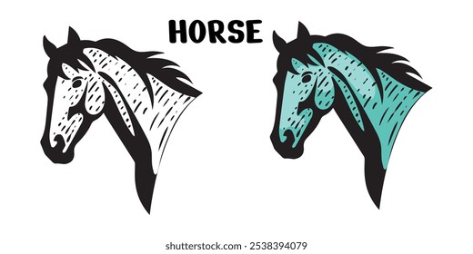 horse hand drawn engrave style vector art icon