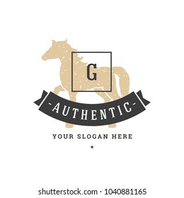Horse hand drawn logo isolated on white background vector illustration for labels, badges, t-shirt and other design.