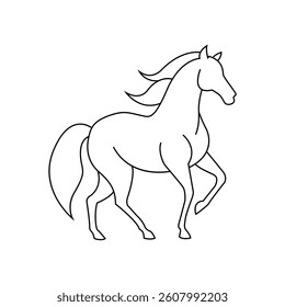 Horse Hand drawn single line art coloring page for kids vector outline illustration

