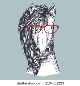 Horse Hand Drawn Wearing A Red Glasses For Your Company Or Brand