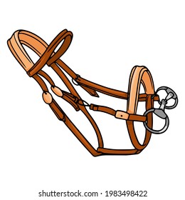 Horse harness bridle for riding vector illustration in cartoon style. Single illustration on a white background for design and decoration.