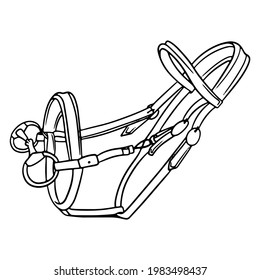 Horse harness bridle for riding vector illustration in line style for coloring book. Single illustration on a white background for design and decoration.