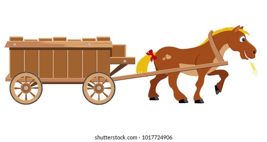 A Horse Harnessed To A Cart.