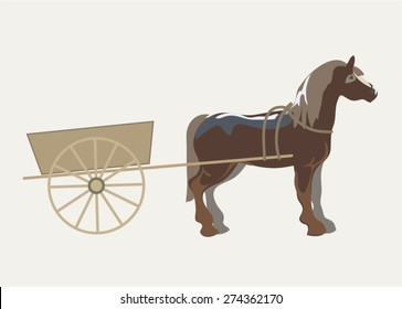 A horse harnessed to a wagon. Vector