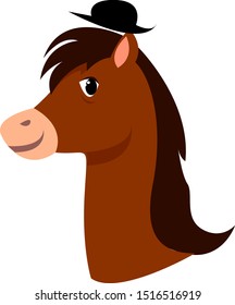 Horse with hat, illustration, vector on white background.