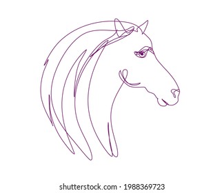 Horse head abstract continuous line style with an editable stroke isolated on white background.