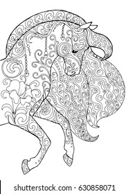 Horse head, beautiful decorated with doodle patterns , zentangle page for adult colouring book