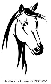 Horse Head Black And White Design - Mustang Vector Portrait