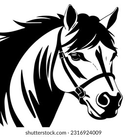 Horse head black and white vector illustration