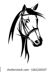 horse head with bridle - black and white equestrian sport vector portrait