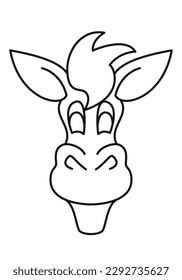 horse head - cartoon simple outline schematic black and white vector illustration isolated on white background