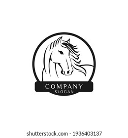 HORSE HEAD CIRCLE OUTLINE  logo designs, good for mascot, delivery, or logistics, logo industry, flat color style with black.