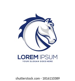Pferdekopf im Kreis, Vektorgrafik-Logo, gut für Maskottchen, Illustration, Logo-Industrie. flache Farbe mit Blau und Grau.