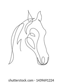 Horse head Continuous one line drawing art. Horse for logo, card, banner, poster, flyer - Editable line Vector