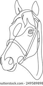 Horse head Continuous one line drawing art. Horse for logo, tattoo, banner, poster and flyer. Manual work without artificial intelligence