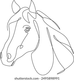 Horse head Continuous one line drawing art. Horse for logo, tattoo, banner, poster and flyer. Manual work without artificial intelligence