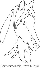 Cabeza de caballo Dibujo continuo de una línea de arte Caballo para logo, tatuaje, Anuncio, póster y volante. Trabajo manual sin inteligencia artificial