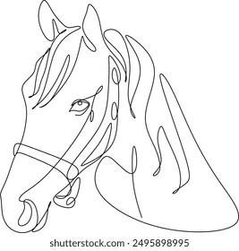 Horse head Continuous one line drawing art. Horse for logo, tattoo, banner, poster and flyer. Manual work without artificial intelligence