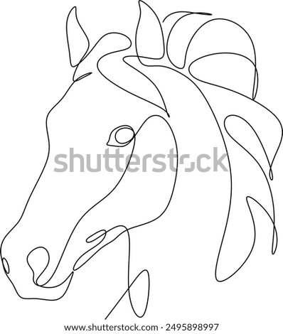 Horse head Continuous one line drawing art. Horse for logo, tattoo, banner, poster and flyer. Manual work without artificial intelligence