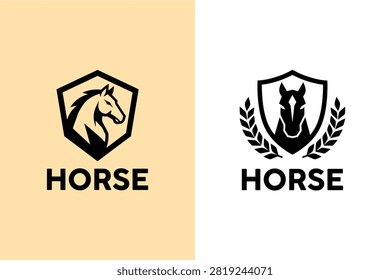 Horse Head Crest Shield Emblem Logo Set Vector