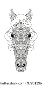 Horse head. Decorative ornament in doodle style