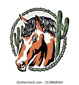 horse head in the desert illustration