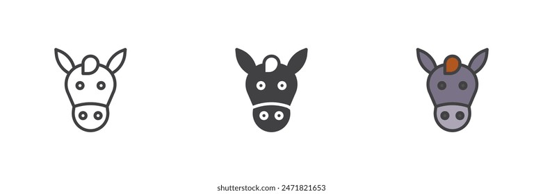 Horse head different style icon set. Line, glyph and filled outline colorful version, outline and filled vector sign. Symbol, logo illustration. Vector graphics