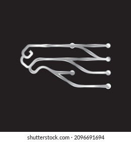 Logotipo del vector de acabado cromado de la tecnología digital de cabeza de caballo