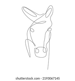 Horse head drawn in one continuous line in minimalist style. Design suitable for equestrian club logo, mascot, tattoo, jewelry, emblem, poster, flyer, t-shirt print. Isolated vector