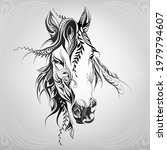 Horse head in floral ornament